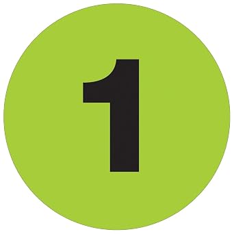 Tape Logic DL1341 Number Labels,#34;1", 3" Circle, Fluorescent Green, 500 Per Roll