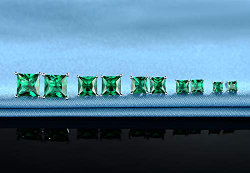 18K White Gold Plated Princess Cut Created Green Spinel Cubic Zirconia Stud Earrings Pack Of 5 #TOP2