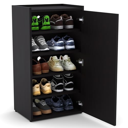 Image of FURNIFLIX Footsy Engineered Wood Vertical Shoe Rack - Royal Black Finish