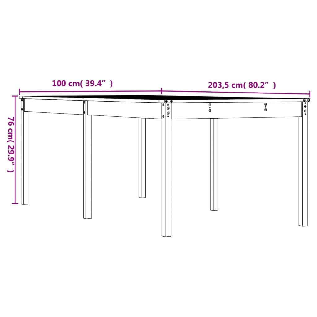 Stół ogrodowy z litego drewna sosnowego, 203,5 x 100 x 76 cm, drewniany stół na taras, do ogrodu, na balkon i dziedziniec, klasyczny stół outdoorowy ze stabilnym blatem i ramą, miodowy brąz