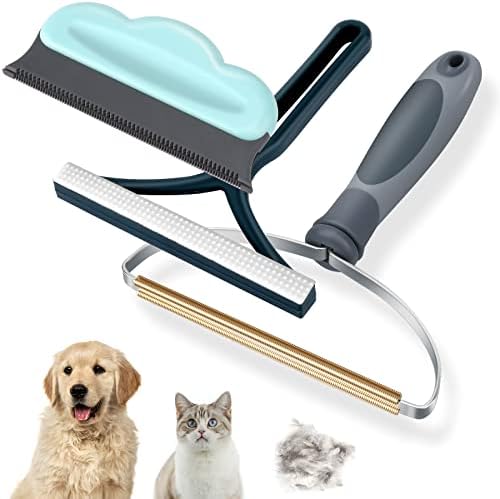 3PK Dog Hair Removers, Portable Dog Cat Hair Remover, Reusable Pet Hair Remover Carpet Scraper and Brush for Couch, Rug, Blanket, Clothes, Car Mat, Pet Tower
