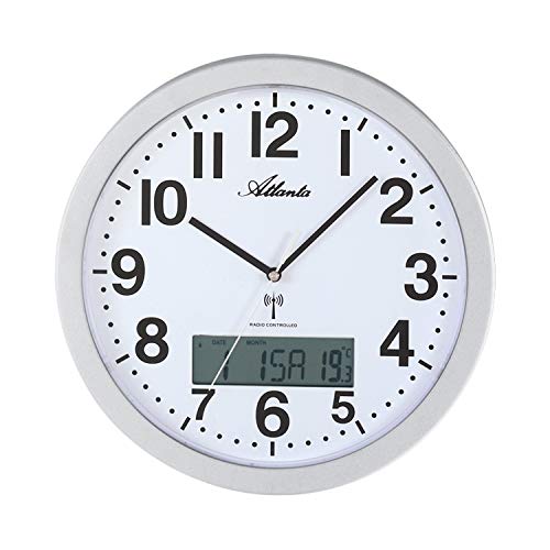 Atlanta 4380/19 - Reloj de pared radiocontrolado con pantalla digital (día, fecha, temperatura, horario de verano y horario extranjero