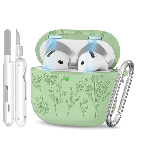 Image of for Airpods 4 Case with Magnetic Lid, Ekoonpft Flower Engraved Cases for Apple AirPods 4th Generation 2024, Soft Silicone Cover for Women Girly with Cleaning Kit & Keychain, Shockproof