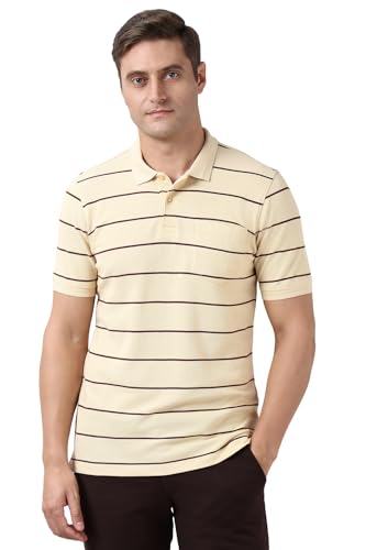 Image of Peter England Men's Cotton-Polyester Breton Stripe Polo Shirt | Casual Wear | Stylish & Comfortable