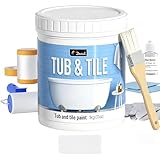 DWIL Tub Paint, Tub and Tile Refinishing Kit 33oz with Tools, Tile Refinishing Kit White Bathtub Paint Water Based &Low Odor, Easy to Use Sink for Bathroom Kitchen, Semi-Gloss White, 50-55sq.ft