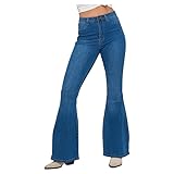 LOVER BRAND FASHION Women's Flare Jeans High Waisted, Retro Bell Bottom Denim Pants with Cowboy Style Tummy Control (US, Alpha, Large, Regular, Regular, Medium Blue)