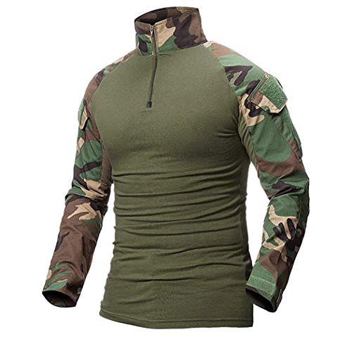 Onsoyours Homme Chemises Combat Militaire Airsoft BDU Shirt Tenue Camouflage Uniforme Slim Fit Tactique Séchage Rapide avec Poches Coudières Manches Longues Chemise Multicam C Vert S