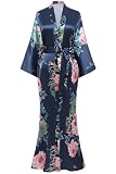 BABEYOND Kimono da donna, lungo, in raso setoso, con stampa floreale, leggero, ideale per damigelle d'onore, matrimoni e addii al nubilato, Blu, One Size Plus