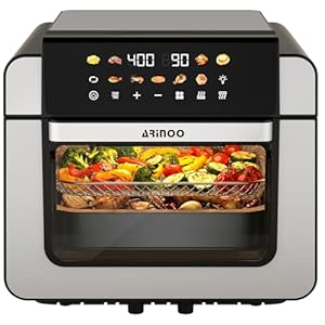 Air Fryer Toaster Oven Combo with Viewing Window, XL 16 Quart Convection Oven, 9 Presets French Fry, Chicken, Baking, Top 1700W Bottom 1500W, Max 400°F, Nonstick Tray, Detachable Door, Black