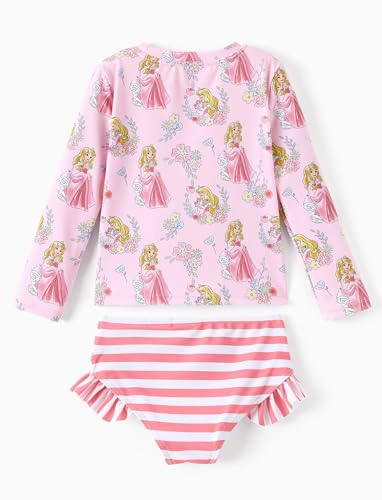 Image of Disney Frozen Elsa Stitch Marvel Toddler Girl Two Piece Long Sleeve UPF50+ Swimsuit Rashguard Sets Bathing Suit