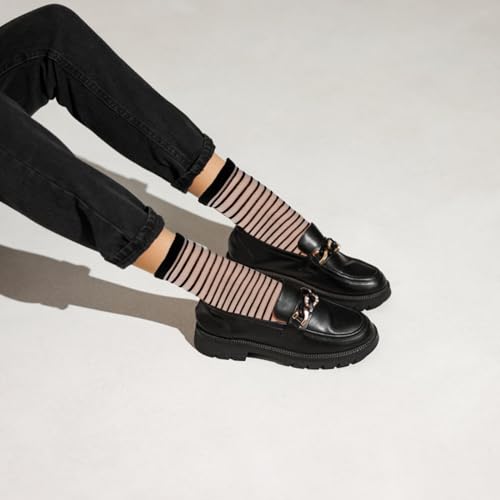 Image of Lusofie 5 Pairs Sheer Black See-Through Socks - Checkered Dot Striped Plaid Ankle Summer Socks for Women - Thin Fashion
