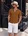 COOFANDY Men's Vintage Knit Shirt Short Sleeve Button Down Polo Shirts for Summer Casual & Vacation Brown