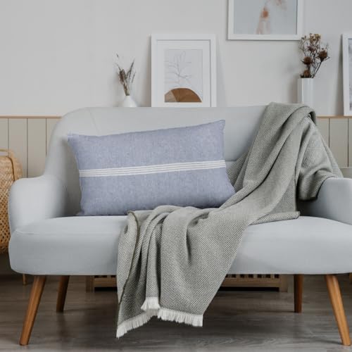 Image of 180 TC Pillow Cover Set of 2 | Pillow Cover Cotton 100% | Pillow Cover Set of 2 King Size | Wrinkle Free & Fade Resistance | Striped Pattern | Standard Size | All Season Use (Light Blue)