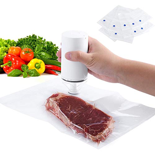 Preisvergleich Produktbild Vakuumierer, Movaty Elektrischer Handvakuumierer speziell für Lebensmittel, und Kleidungaufbewahrung, Vakuumiergeräte mit 10 gratis Profi-Folienbeutel