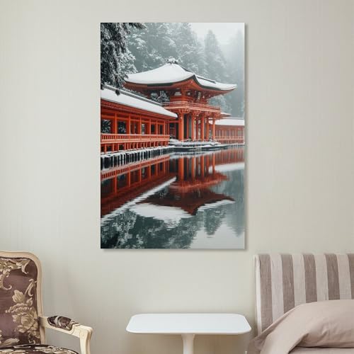Affiches de bureau temple japonais hiver moderne 40x60