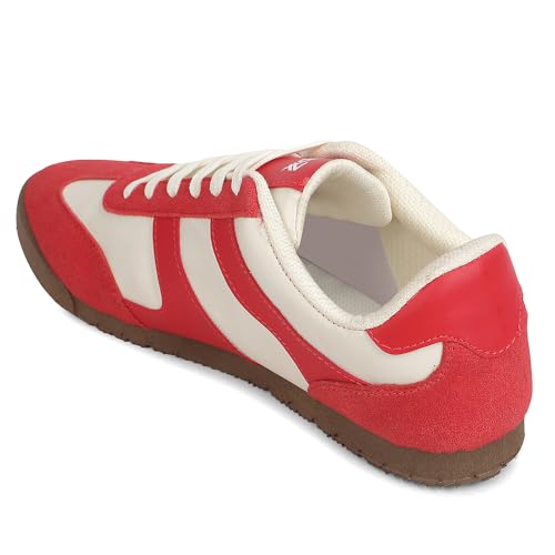 Image of Liberty LEAP7X DECIAN-4E Sneakers for Men - Red & Brown Lace-Up Casual Shoes | Memory Foam Cushioned Insole, Lightweight Low-Profile Sneakers, Walking, College, Travel & Casual Outings