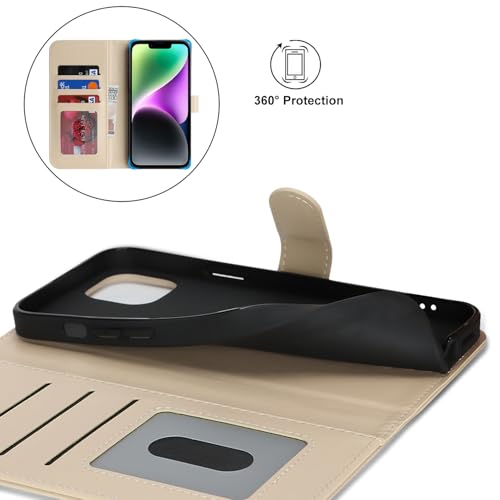 Image of for iPhone 14 Case Wallet with Card Holder,for iPhone 13 Wallet Case for Women Men,PU Leather Shockproof Magnetic Buckle Stand Flip Phone Case-Beige