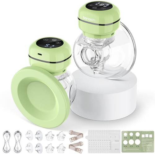 Image of bonoch Wearable Breast Pump Hands Free, Electric Breast Pump Portable with 3 Modes 9 Level, Memory Function, Dust Cover, 19/22/26mm Flange, Milk Storage Bags, Nipple Ruler, Rechargeable & LCD Display