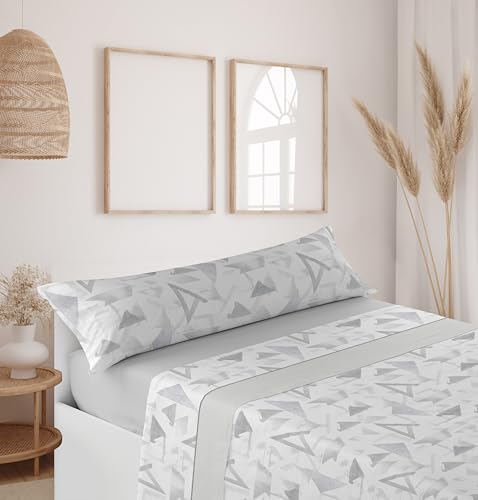 HaraDeco Juego de Sábana, Confeccionada 100% Microfibra no Hacer Bolitas Tacto Extra Suave, Bajera, Funda Almohada Larga y Sábana Encimera 3 Piezas para Verano(Arbeca Gris, Cama 90)