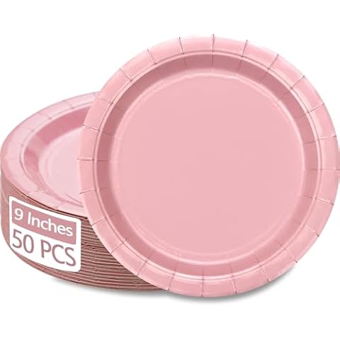 PTECDROTS 50Pcs Pink Paper Plates for Parties Cover