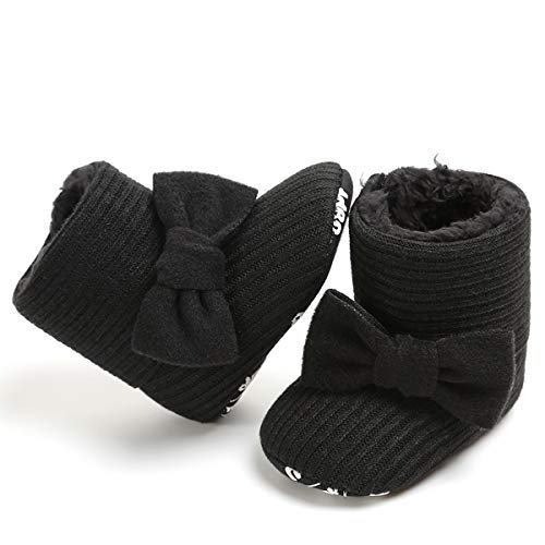 Livebox Newborn Baby Cotton Knit Booties,Premium Soft Sole Bow Anti-Slip Warm Winter Infant Prewalker Toddler Snow Boots Crib Shoes For Girls Boys (S: 0~6 Months, Black) #TOP4