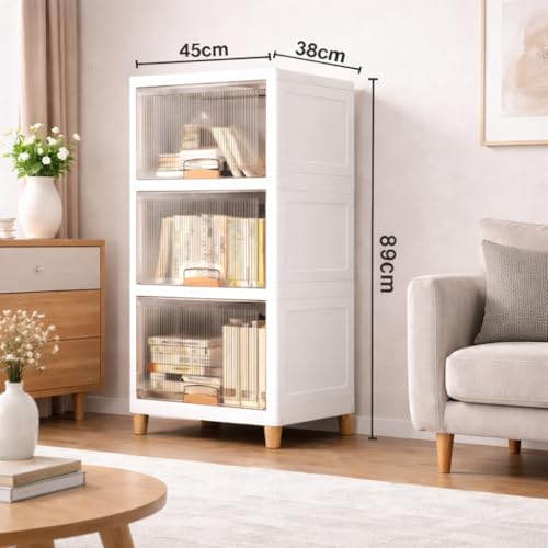 Image of URBAN LUXY Foldable Plastic Rack for Storage /Kitchen Cupboard /Sturdy Wardrobe for Clothes /Multipurpose Storage Organizer /Closet for Bedroom /Living Room /Laundry (Big Cupboard Rack -Transparent, 3PCS)
