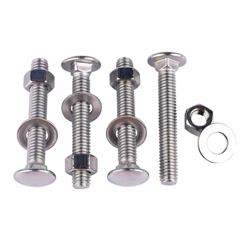 Image of 8 Sets 5 /16-18 x 2-1 /2 inch Carriage Bolts Screws Round Head Square Neck and Hex Nuts, Flat Washers 304 Stainless Steel 18-8 Full Thread, Silver