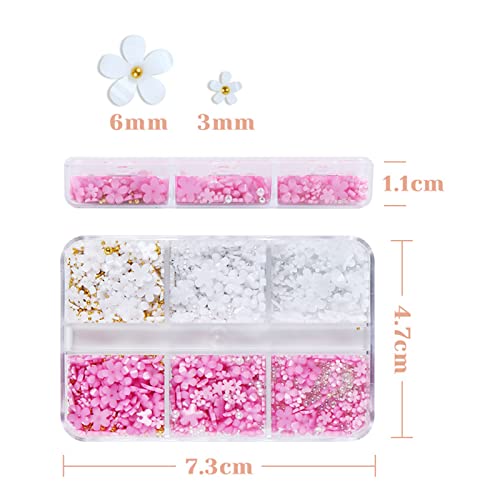 Yosomk 3D Flower Nail Art Charms White Pink Nail Charms For Acrylic Nails Gold Silver Pearls Nail Supplies Rhinestones Spring Blossom Gems Nail Accessories For Women Diy Nail Decorations Design. #TOP6