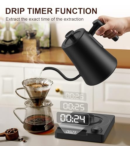 Gooseneck Electric Kettle with ±1℉ Precision Temperature Control for Pour Over Coffee & Tea, Rapid Boil, 304 Stainless Steel, Built-in Brew Timer, 1200W/1.0L - Image 3