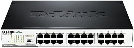 D-Link Ethernet Switch, 24 Port Gigabit Unmanaged Fanless Network Hub Desktop or Rack Mountable (DGS-1024D), Black