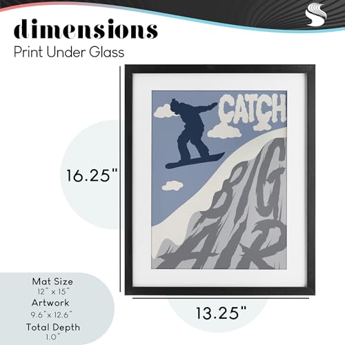Affiche Snowboard Grey Stupell cadre en verre décoration murale sport