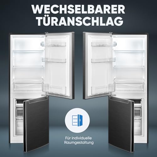 Bomann Kühlschrank mit Gefrierfach | Kühl Gefrierkombination 173L mit 3 Ablagen & 3 Schubladen | Türanschlag wechselbar | leise Kühlgefrierkombi 40db | Kühlschrank KG 7359 schwarz-inox – Bild 5
