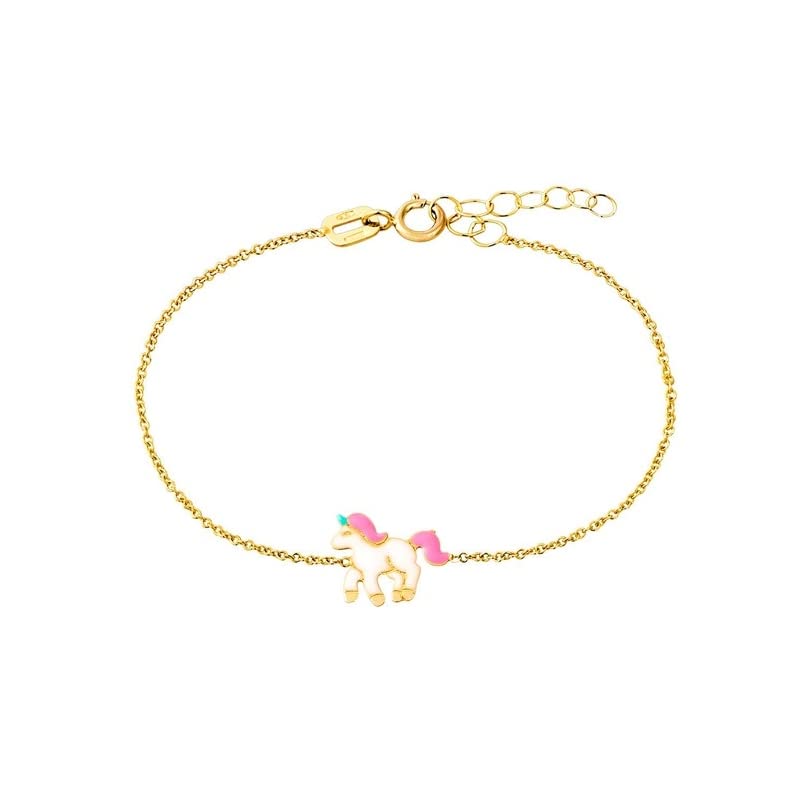 L'Atelier d'Azur – Pulsera infantil de oro amarillo con unicornio lacado.