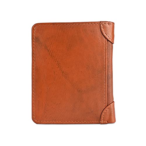 Image of Zeetap Genuine Leather Wallet for Men with RFID Protection, Bifold Notecase with 2 ID Windows Slim Wallet with 9 Card Slots (Antique Brass)