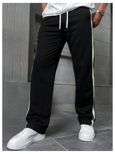 SHENHE Men's Casual Workout Pants Striped Drawstring Loose Sweatpants Track Pants Trousers4