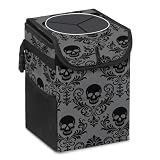 Sunnyhut Gothic Skull Car Trash Can, Waterproof Portable Mini Garbage Bin, Lightweight No-Install Waste Basket for Car Office Home, Cute Multifunctional Car Interior Accessory