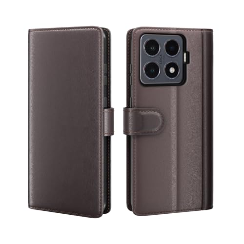 Housse à rabat en cuir de vachette Xiaomi 15T Pro marron avec porte-carte intégré