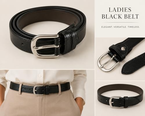 Image of Trendy Girl's Women's PU Leather Belt Women's,Ladies's,Girl's Belt For Jeans,Belt for Dresses Casual /Formal Belts Free Size Fit on Upto 36inch, Black Color