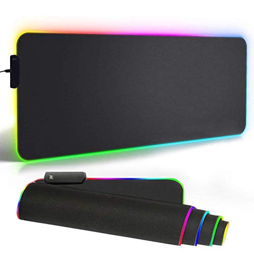 Naispanda Black Led RGB Extended Gaming Mouse Pad, Waterproof Non-slip Office Desk Mat with 12 Lighting Mode, for PC Computer RGB Keyboard Mouse, 800 x 300 x 4 mm