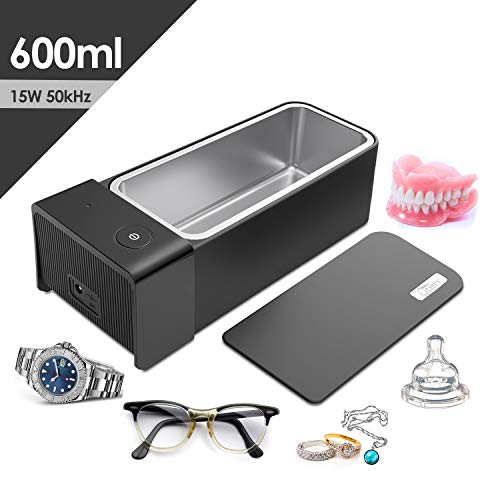 Uten Ultrasonic Cleaner - 600ml Low Noise Wash Machine for Cleaning Eyeglasses, Jewelry, Watches, Razors, Dentures Combs, Retainer (Black)