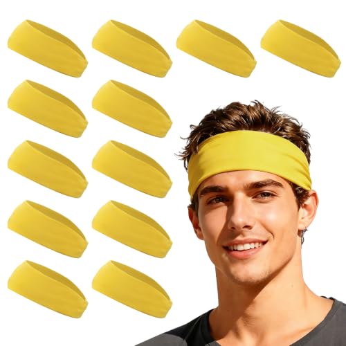 YELARXI Sport Headbands for Men, Workout Headbands Stretchy Sweatband Absorbent Head Bands 2 Pcs & Yellow - Fitting for(Men Women/Yoga/Sports/Running/Fitness/Cycling)