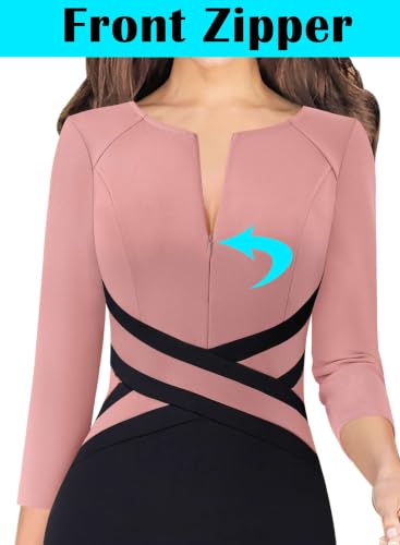Image of VFSHOW Womens Front Zipper Work Office Business Casual Church Sheath Dress