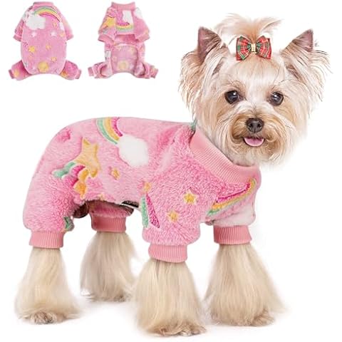 Sebaoyu Dog Pajamas for Small Dogs, Glow in Dark Tie Dye Unicorn Dog Sweater, Super Soft Velvet Material Chihuahua Yorkie Tiny Dog Clothes Outfits (X-Small,Rainbow) Cover