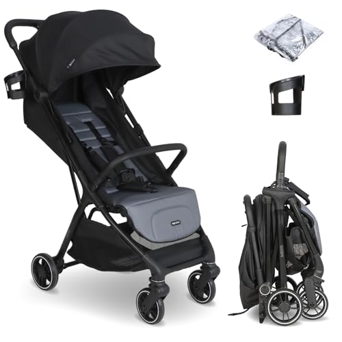 Image of My Babiie MBX6 Autofold Stroller – from Birth to 4 Years (22kg), Foldable & Compact, Lightweight, Travel Buggy for Toddlers, Pushchair Includes Rain Cover - Black & Grey