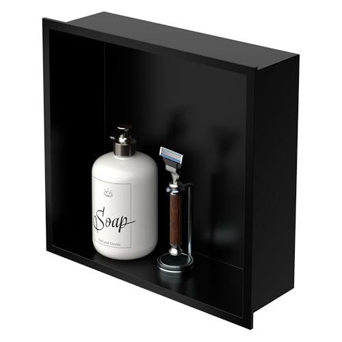 LuxeBath Wandnische aus Edelstahl, 30x30x10 cm, Schwarz, Duschnische mit Rahmen, Einbauregal, Flexibler Einbau, Befliesbare Nische für Badutensilien, Duschablage, Einzelregal Lagerung für Badezimmer