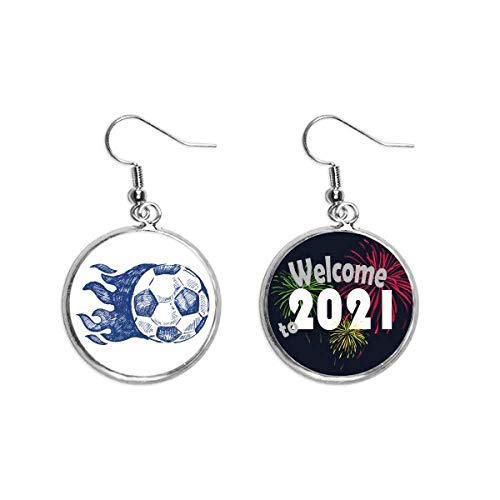 Pendientes de fútbol de cerámica fina y metal detallado con llamas azules