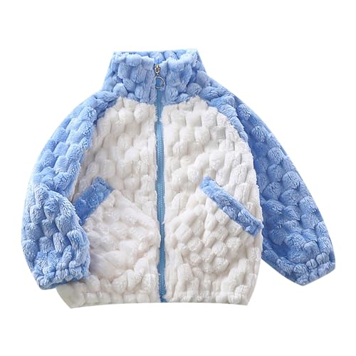 Baby Boys Girls Fleece Jacket 𝗖olor Block Windproof Stand Collar Zip Outerwear Warm Oversize Coat with Pocket