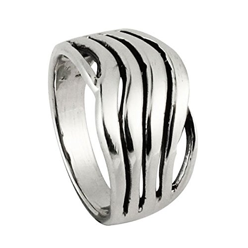 Anneau d'argent 925 vagues de créateur chic pour femme