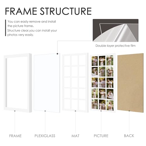 Image of DUENPY 14x32 Picture Frame 4x6 Collage Picture Frame Displays Fifteen 4x6 inch Photos Collage Wall Decor Wall Hanging White