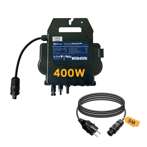 APsystems Mikrowechselrichter mit WLAN & Bluetooth, PV VDE Zertifiziert, Plug & Play Wechselrichter ideal für Balkonkraftwerk (EZ1-SPE 400W mit Anschlusskabel)